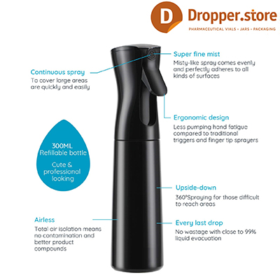 Vaporisateur Hair Spray Bottle 300ml Black Continuous Spray