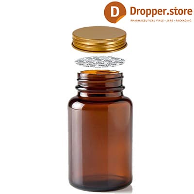 Amber-Glass-Pill-Bottle-120ml-TYPE-III-with-Gold-Aluminum-Cap-Press-Liner-405-oz.-120-cc-Amber-Glass-Packer-Bottle-for-Pills-Tablet-Supplements-Vitamins-Capsules-Nutrition-Powder.