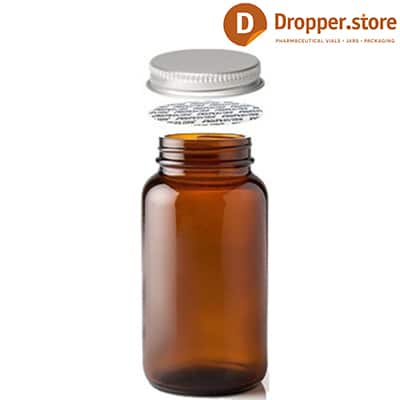 Amber Glass Pill Bottle 150ml TYPE III with Silver Aluminum Cap & Press  Liner for Pills , Tablet , Supplements , Vitamins , Capsules , Nutrition
