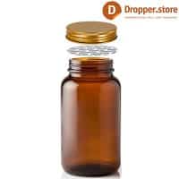 Amber Glass Pill Bottle 200ml TYPE III with Gold Aluminum Cap & Press Liner 7 oz. (200 cc) Amber Glass Packer Bottle for Pills , Tablet , Supplements , Vitamins , Capsules , Nutrition Powder