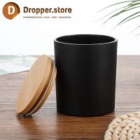 Black Glass Jar 220ml with Wooden Lid for Candles