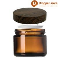 Amber Glass Jar 50ml - TYPE III with Wood Effect Cap & PP Liner | Pack of 12pcs